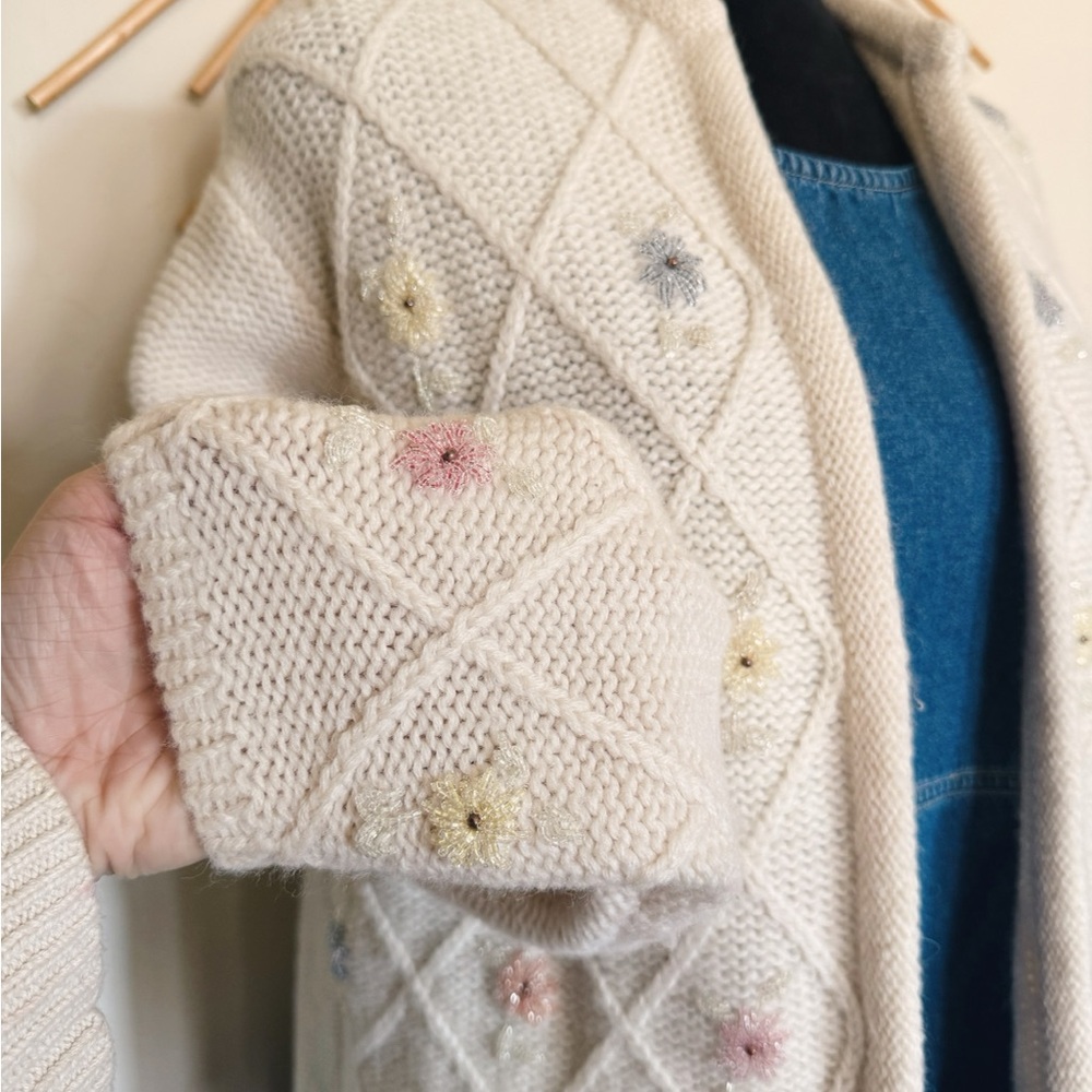 Vintage Beaded Floral Cardigan in Cream - Picture 3 of 9